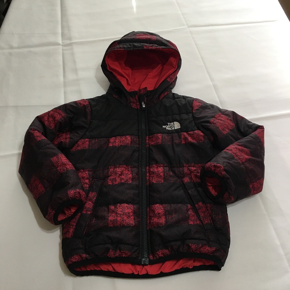The North Face Puffer Jacket Toddler 4T Red Black Buffalo Plaid Hooded Full Zip